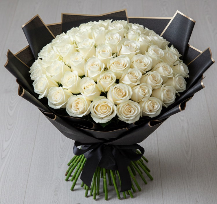 100 Long-Stem White Rose Bouquet
