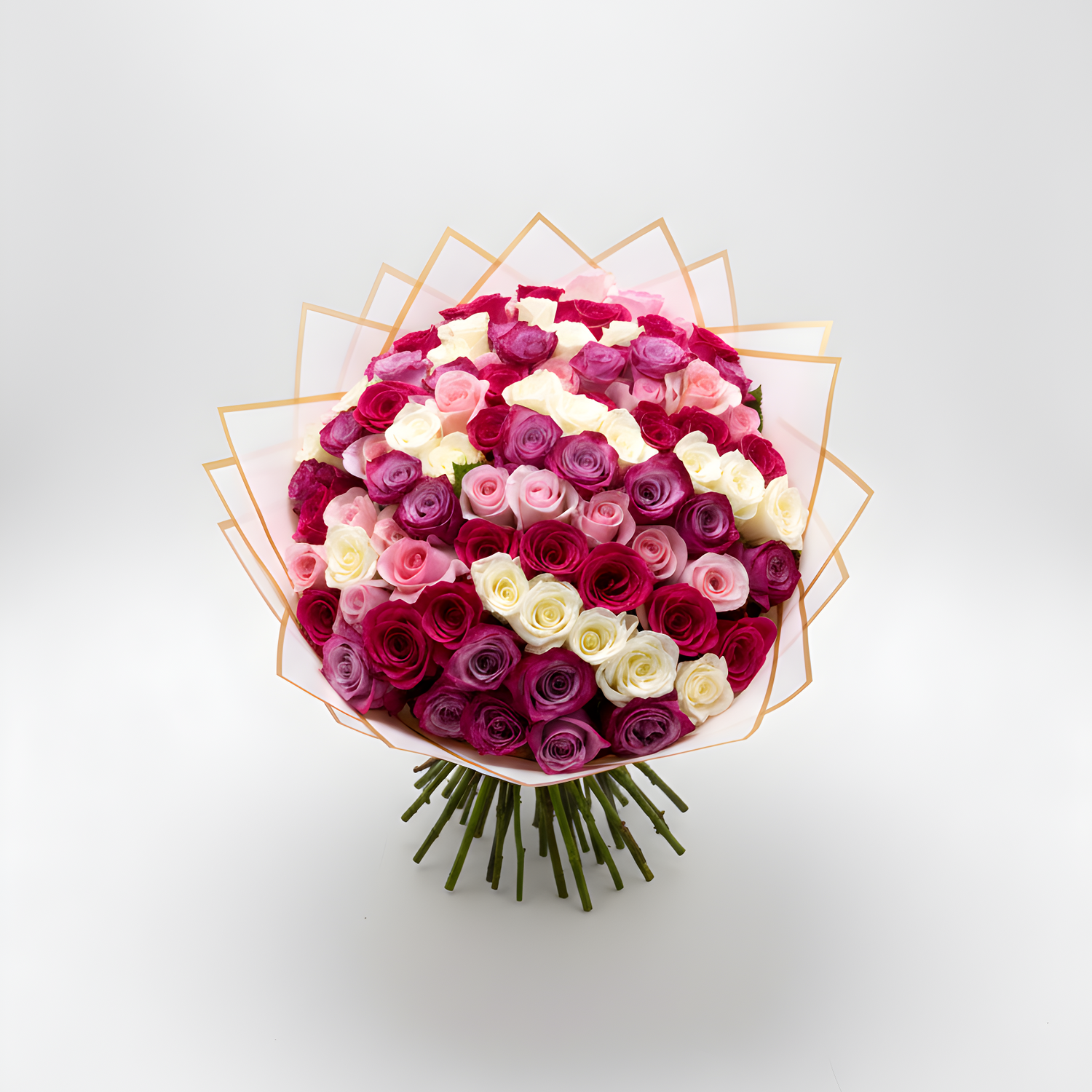 100 stems pink, purple and white rose bouquet