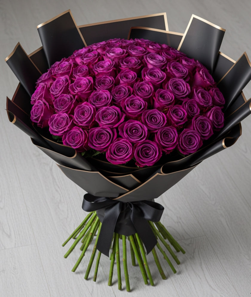 100 Long-Stem Purple Rose Bouquet